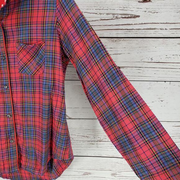 Victoria Secret New Women's Red Plaid Button Up Sleeve Top Size M - Picture 5 of 13
